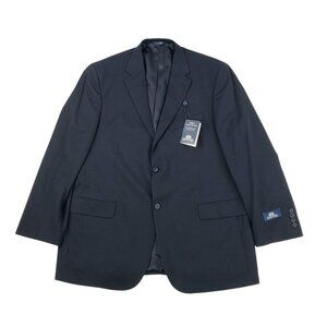 Stafford Sport Coat Men 46R Navy Blazer 100% Worsted Wool Two Button Jacket NWT